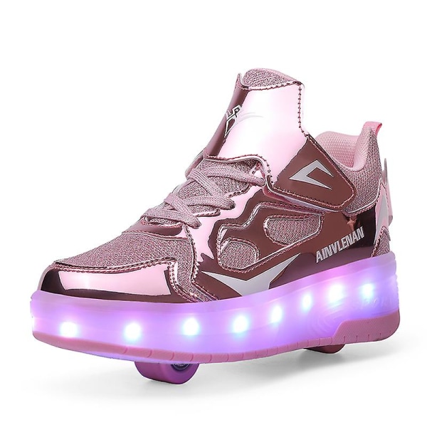 Barn Sneakers Dubbelhjuliga Skor Led Ljus Skor 623 Pink 33