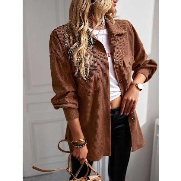 Damskjorta kappa temperament pendlare kappa 2022 vår och höst 100 matchande topp lös damkläder brown XL