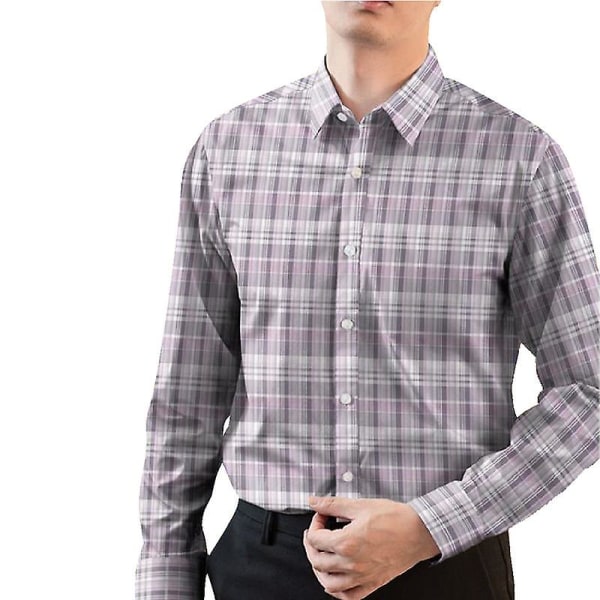 Miesten Slim-fit pitkähihainen paita, Miesten napitettavat paidat Purple L