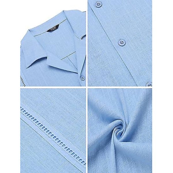 Herrskjorta kortärmade Guayabera-skjortor Casual Button Down Beach Toppar Blue S