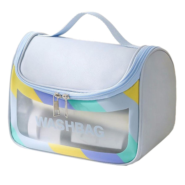 Genomskinlig reseförpackningskub/genomskinlig PU/PVC-påse, transparent multifunktionell väska blue