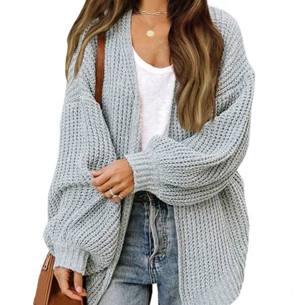 Dam tröja vinter casual oversized chunky ytterkläder med ficka för vardagsarbete shopping M Light Grey