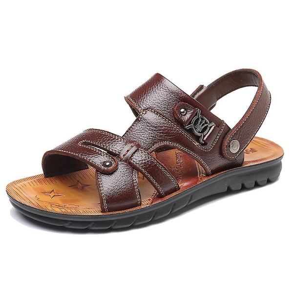 Herrsandaler, stängda tå läder fiskare utomhus vandring sport skor Brown 41