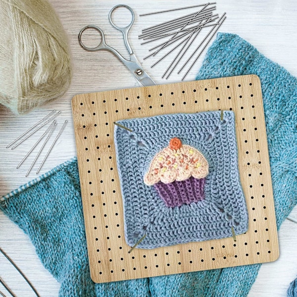 Kvadratisk Blockningsbräda, Virkningstillbehör, Trävirkningshålsplatta, Granny Square Blockningsbräda
