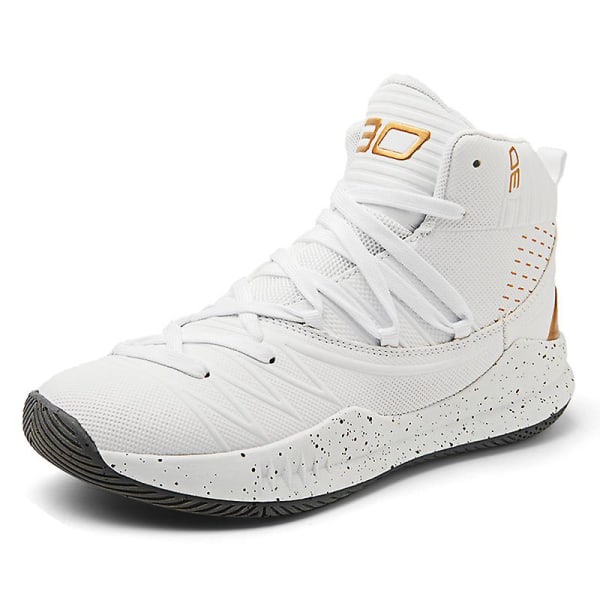 Herr Basketbollskor Lätta Andningsbara Promenadskor Athletic Fashion Sneakers 3D2106 WhiteGold EU 42