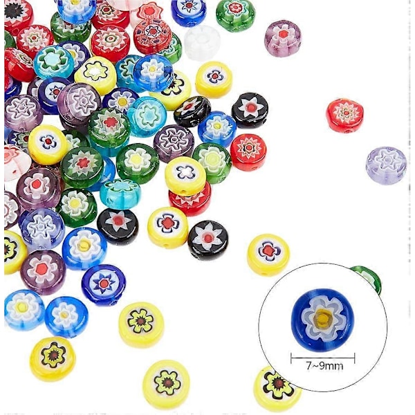 5 tråder 6mm Millefiori Lampwork Glassperler Flat Runde Spacerperler for Smykkefremstilling