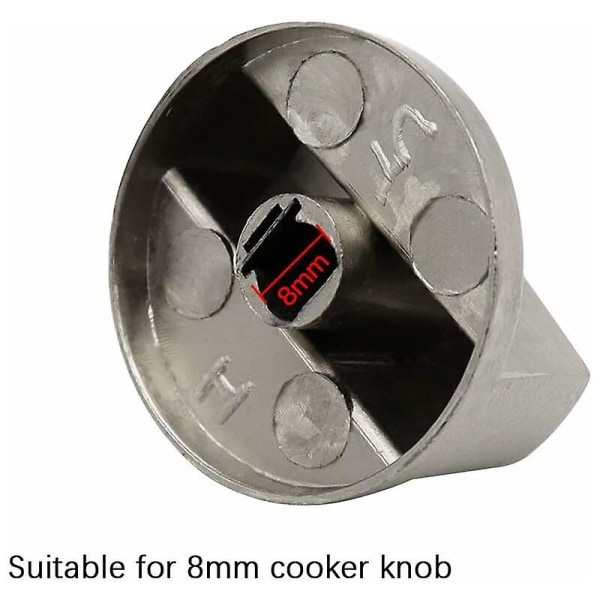 4 stk. Komfurknapper 8 mm Universelle kontrolknapper i metal, sølv, som erstatning for knapper til komfur, gas og kogeplade