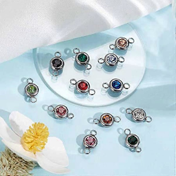 24 stk. Rhinestone Koblingsanheng Rhinestone Koblinger Rustfritt Stål Lenkekoblinger Flate Runde Koblingsanheng for Smykkelaging Anheng Kvinner DIY N