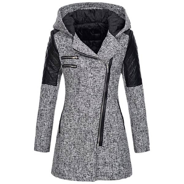 Dame Skrå Glidelås Slim Fit Hettejakker Stilig Varm Vinter Trenchcoat XL Light Grey