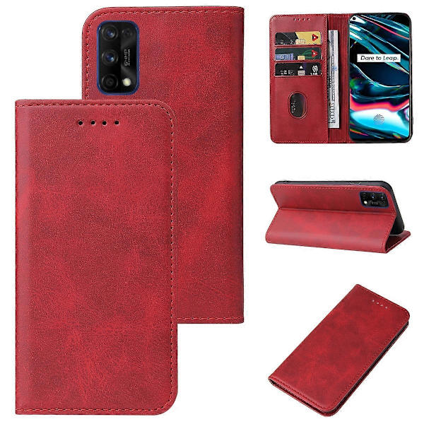 Magnetiskt läderfodral för Realme 7 Pro Red