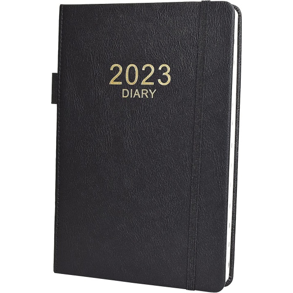 Akademisk dagbok 2023 A5 dag per sida, daglig dagbok 2023 från januari 2023 till december 2023, produktivitet A5 dagsplanerare med månatliga flikar, pennslinga och inre P