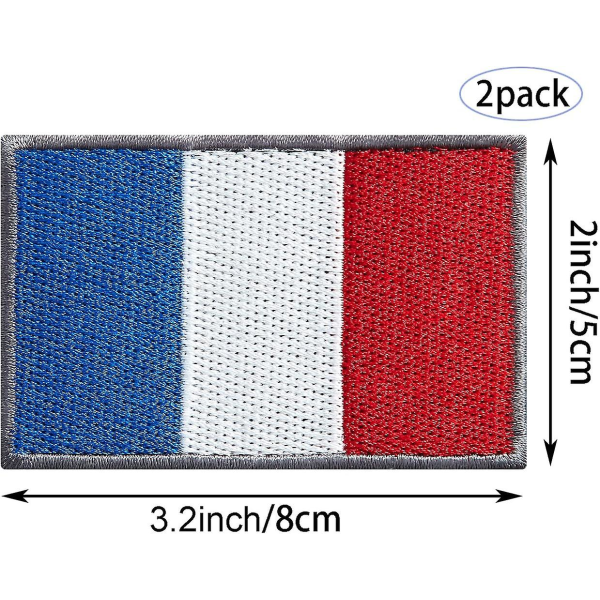 2-pack Frankrike flagglappar - broderade patchar - franska flaggor - militär taktisk patch för kläder, hattar, ryggsäckar, pridedekorationer