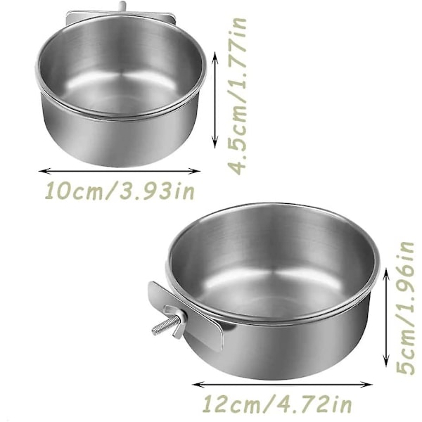 Fågelburmatningsskål, 2 st rostfritt stål, fågelmatskål, hängande fågelmattillbehör (10/12 cm)