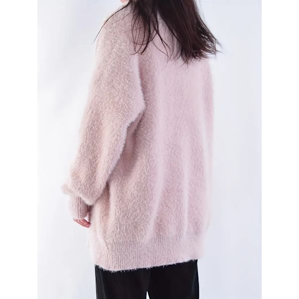 Enfärgad V-ringad kofta, elegant långärmad kofta för höst och vinter, damkläder Pink M
