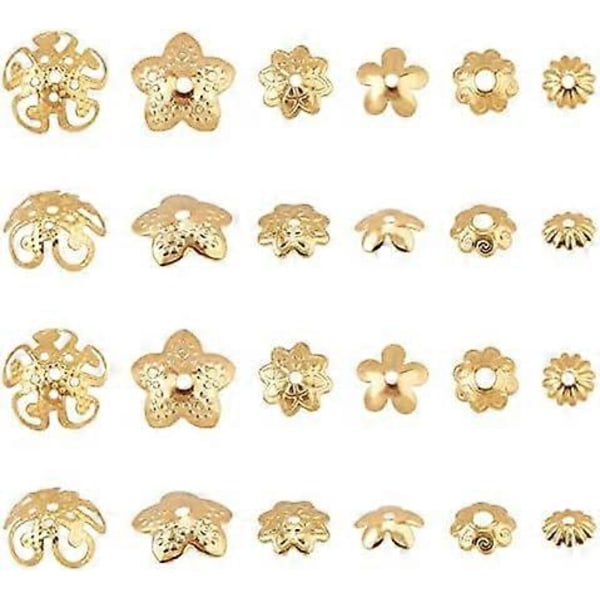 180 stk. 6 Størrelser Perlehetter Avstandsperlehetter Rustfritt Stål Blomsterperlehette Avstandsstykker for Armbånd Halskjede Smykkefremstilling 5-10mm Diameter Gullfarget