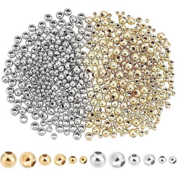 Cirka 600 st 2 Färger 3 Storlekar Runda Distanspärlor 2/3/4mm 304 Rostfritt Stål Lösa Pärlor Rondelle Pärlor Metall Distanspärla Små Släta Pärlor Fynd för