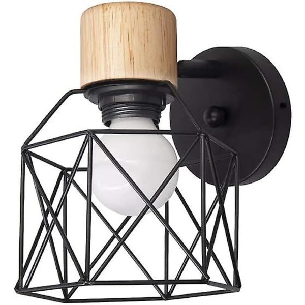 Nordisk LED Svart Vägglampa Sovrum Vardagsrum Bar Gummi Trä Svart Ljus E27, Ingen Glödlampa