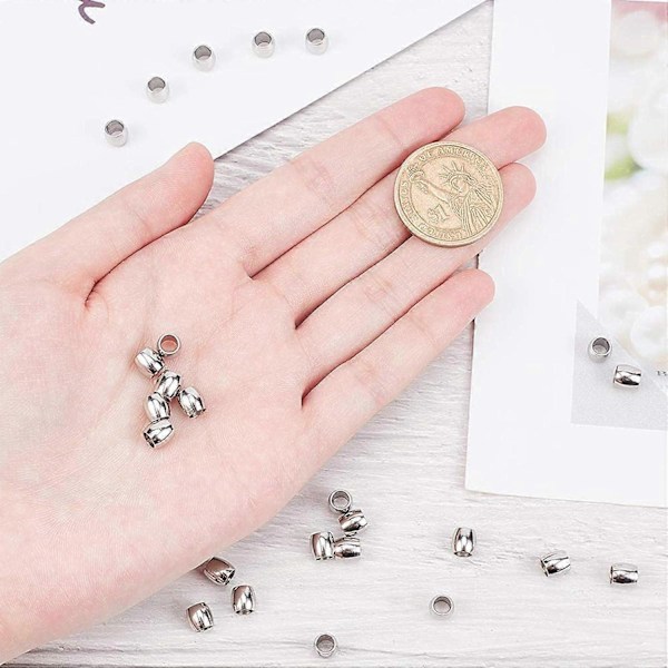 Cirka 100 st 9,5 mm Rispärlor Rostfritt Stål Lösa Pärlor 2 mm Hål Pärlfynd Metallpärla för DIY Armband Halsband Smyckestillverkning Rostfritt