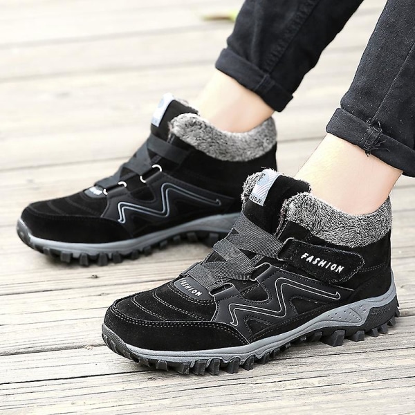 Snørestøvler for menn og kvinner, vanntette, slip-on, pelsforede sneakers, varme vintersko 2K6137 Black 43