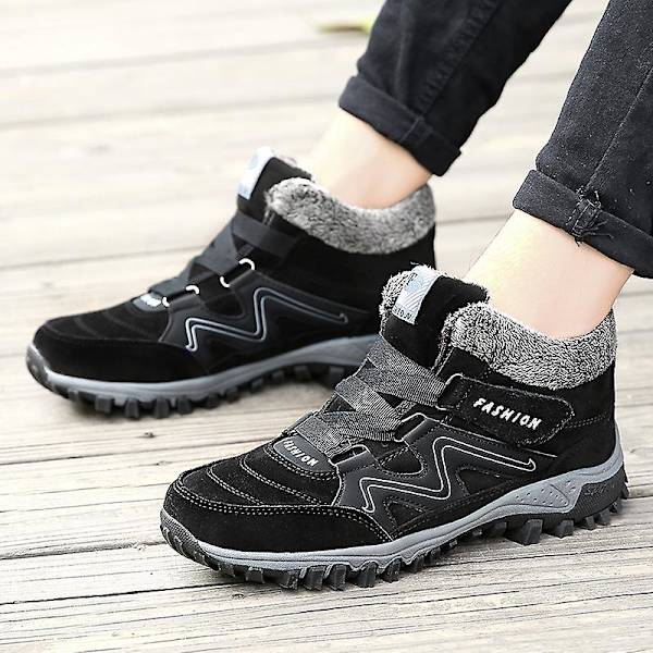 Vattentäta snöstövlar för män och kvinnor, halkfria sneakers med pälsfoder, vintervarma skor 2K6137 Black 41