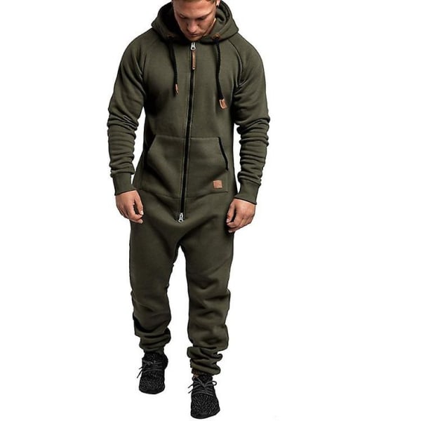 2023 New Men Onesie Allt-i-ett-huvtröja Zip Jumpsuit Vinter Casual Hooded Romper Playsuit ArmyGreen XL