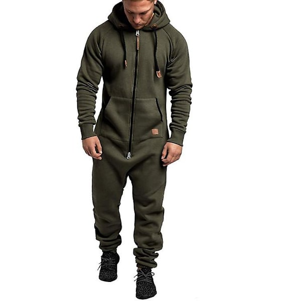 2023 Ny Herr Onesie All In One Hoodie Dragkedja Jumpsuit Vinter Casual Hooded Romper Playsuit ArmyGreen 4XL