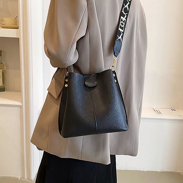 Fashion Läder Väska Ny Joker Axelväska Mode Retro Hög Sense Slung Hink Väska black