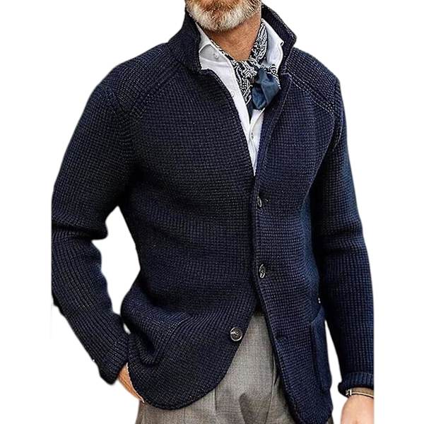 Höst Vinter Ståkrage Koftong Kostym Tjockad Stickad Kostym Jacka XL Navy Blue