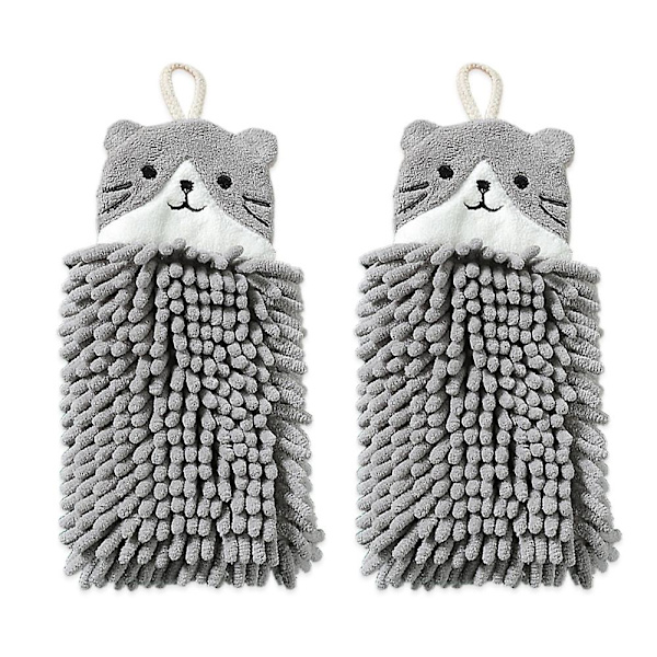 Kaksipuolinen eläin-chenille käsipyyhe, kylpyhuoneen käsipyyhe lenkillä, ripustettava keittiöpyyhe pehmeä ja imukykyinen grey