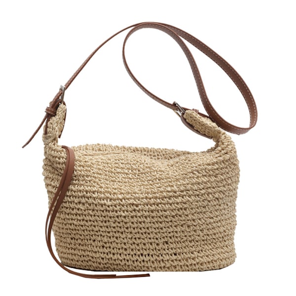 halmväska strandväskor för kvinnor, sommar halm crossbody väska strandväska med dragkedja handgjord vävd axelväska med tofsar halmhandväskor beige