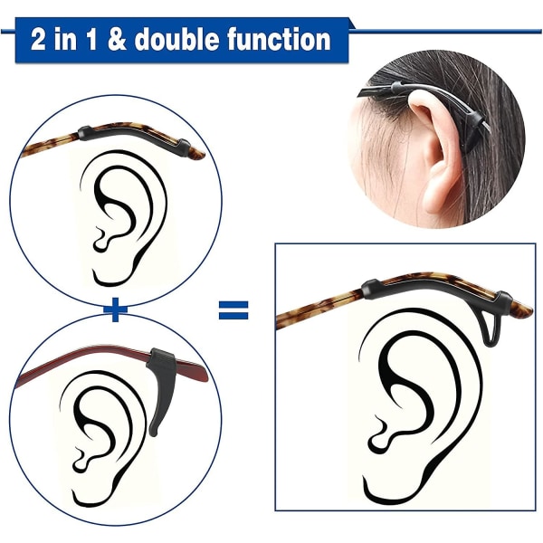 Öronhandtag i glas, 6 par öronkuddar för glasögon med krok Anti-slip silikontempel