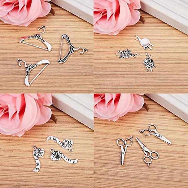 60 stk. Sy Charms Kollektion Antik Sølv Saks Knap Symaskine Charms Vedhæng Smykkefund til DIY Halskæde Armbånd Håndværksartikler