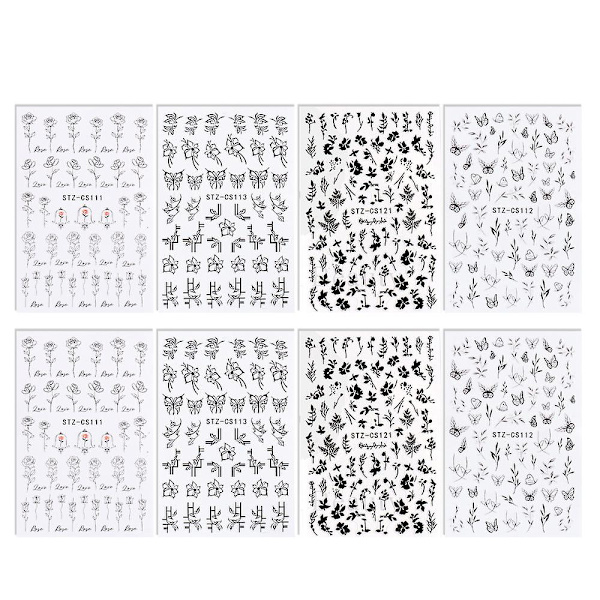 8 ark nagelkonst klistermärken nagel dekaler för nagelkonst nageltillbehör självhäftande design nageldekoration för kvinnor Style 3