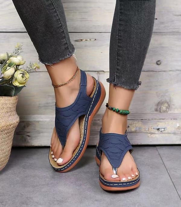 Dames Solid Farvede Brodererede Flip Flop Sandaler Strandtøfler 086 Blue EU 36