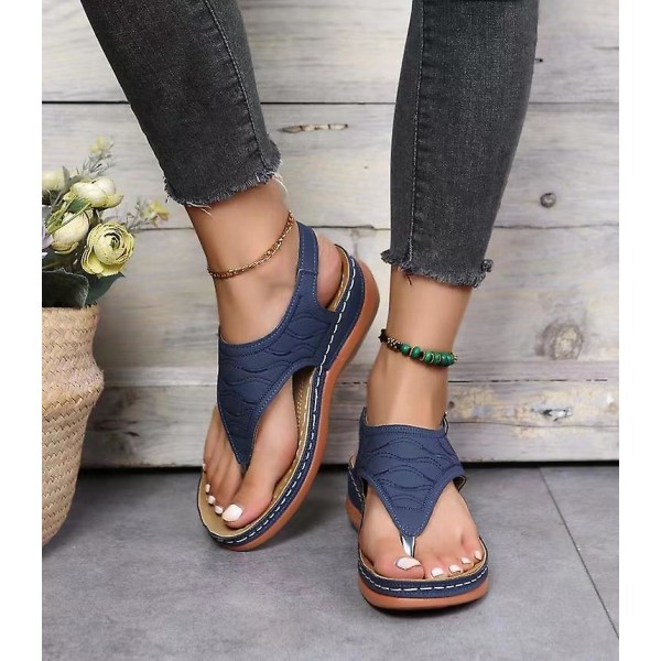 Naisten Yksiväriset Kirjailtu Flip Flop Sandaalit Rantakengät 086 Blue EU 41