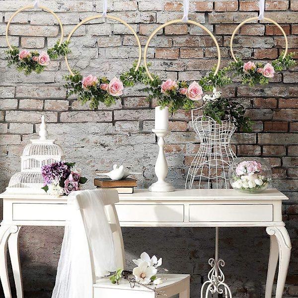 12 Pakke 2 Størrelser Træ Bambus Blomsterkrans Macrame Håndværksringe Til DIY Bryllupskrans Dekoration, Drømmefanger Og Vægophæng Håndværk (6 Tommer)