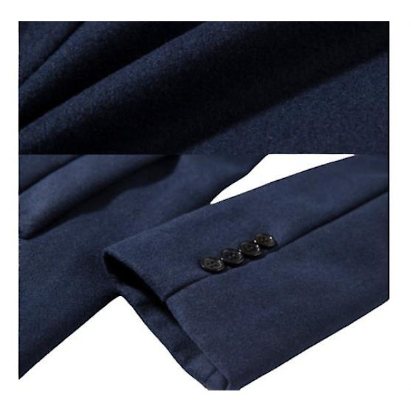 Vinter Solid Color Pea Coat Ull Män, Varmt Huvad Slim Jackor Navy M
