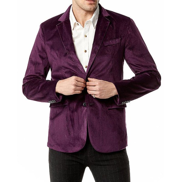 Herr Slim Fit Lättviktsjacka, Två Knappar Business Kostym Blazer Purple 2XL