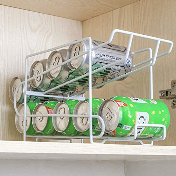 Kylkylskåpshållare för burkar, dubbellagers, för juice, öl, cola, organiserare, förvaring, dryck, läsk, coca-cola, ölburksdispenser, förvaringsställ, kylskåp