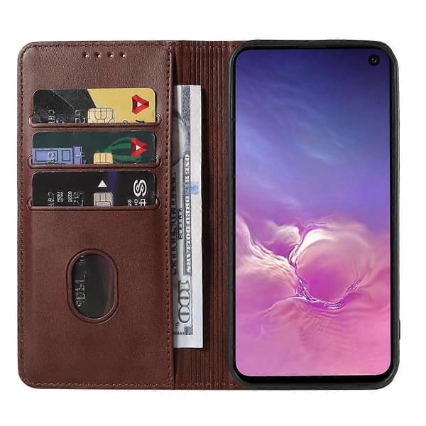 Magnetiskt läderfodral för Samsung Galaxy S10e Brown