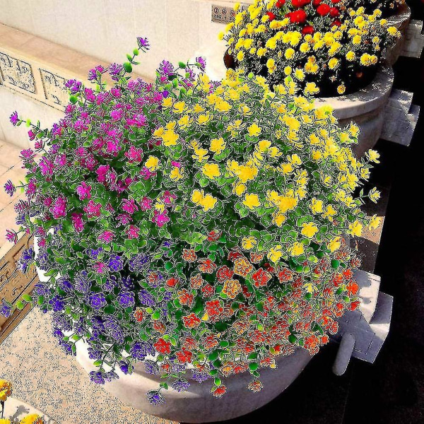 Kunstige falske blomster til udendørs brug, falsk plastik grønt bryllup bondehus indretning 8 stk. rød lotus Yellow