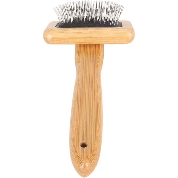 Makramé slickerkam med hull og langt håndtak, luftputepute, fint polert rengjørings slickerbørste for kjæledyrvev (15 x 7,8 cm)