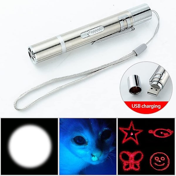 3 i 1 husdjursfackla leksak röd vit LED pekande ljus djurleksaker rolig DIY handhållen bärbar ficklampa lek