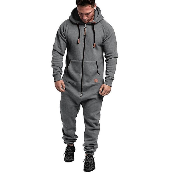 2023 Ny Herr Onesie All In One Hoodie Dragkedja Jumpsuit Vinter Casual Huvtröja Romper Playsuit light grey 4XL