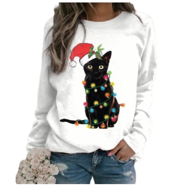 Juletrøje til Kvinder Crewneck Sjov Snemand Grafisk Sweatshirt White L