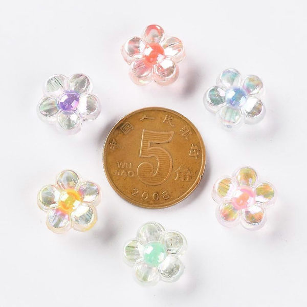 50 kpl Läpinäkyviä akryylihelmiä, helmi helmessä AB-väri Kukka Sekaväri 12x12,5x6mm Reikä: 2,5mm