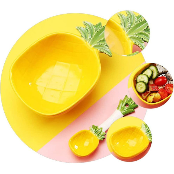 Keramisk aptitretare tallrik ananasform skål med sked efterrätt sallad pastaskålar mat serveringsbricka för frukt ost efterrätt mellanmål (300 ml)