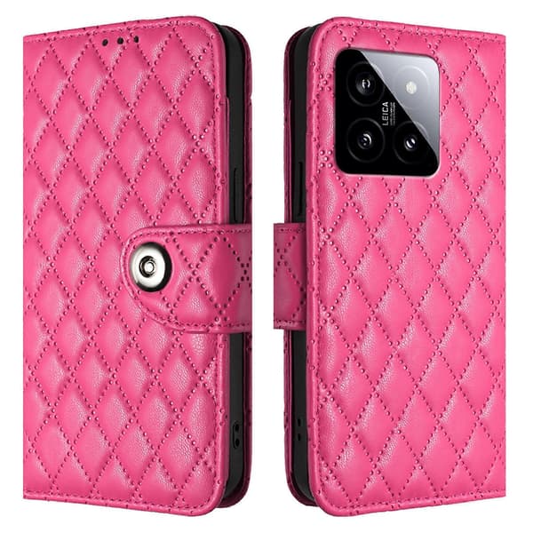 Rombisk Lærveske For Xiaomi 14 Rose Red