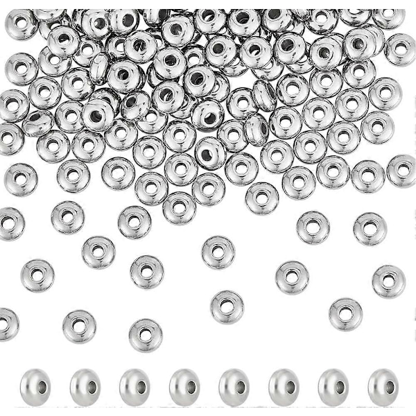 200 st 6mm Rondelle Pärlor Rostfritt Stål Distanspärlor Platta Runda Lösa Pärlor Små Metallpärlor Tillbehör för DIY Armband Halsband Smyckestillverkning