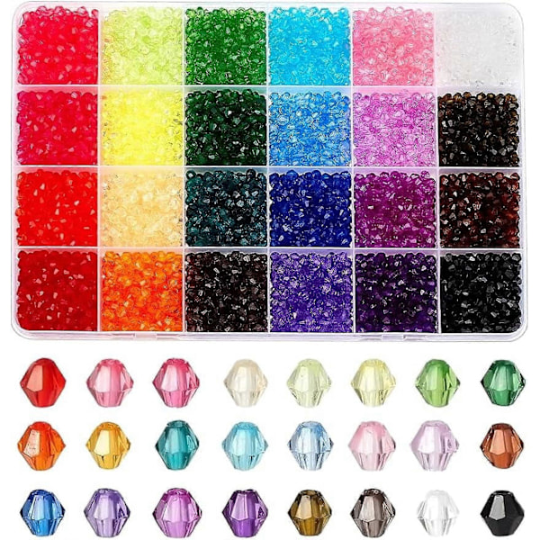 6240 stk. Krystalperler 4 mm Bicone Perler Facetterede Akrylperler 24 Farver Regnbue Løse Perler Afstandsstykker